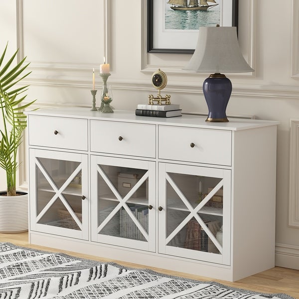 2-Tier Storage Console Cabinet Table With 2 Drawers