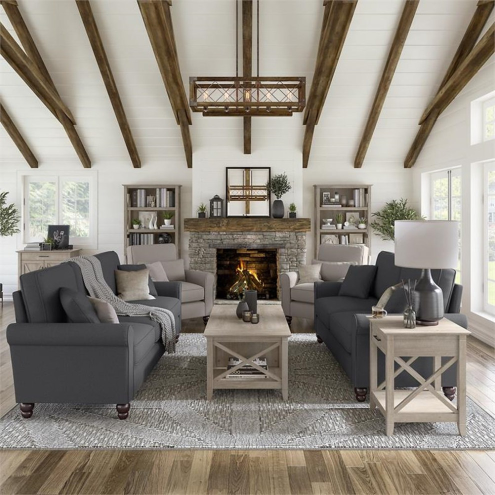 Pemberly Row 111W L Shaped Sectional Couch in Charcoal Gray Herringbone Fabric   Traditional   Sectional Sofas   by Homesquare  Houzz