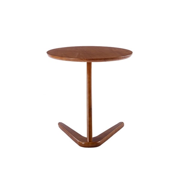 Side Table Round， Small Coffee Table Modern Solid Rubber Wood End Table for Living Room /Bedroom/ Office， V-Shaped Base