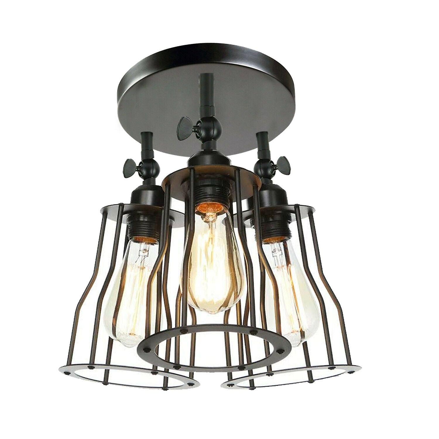 Ceiling light 3modern industrial cage style fitting metal flush mount~1377