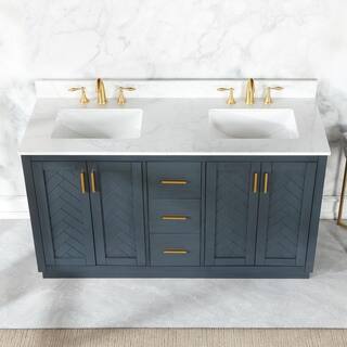 Altair Gazsi 60 in. W x 22 in. D x 34 in. H Bath Vanity in Classic Blue with Grain White Composite Stone Top 543060-CB-GW-NM