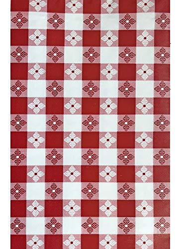 Newbridge Bistro Tavern Check Vinyl Flannel Backed Tablecloth - Cafe Checkered Indoor/Outdoor Vinyl Picnic, BBQ and Dining Tablecloth - 70? Zippered Umbrella Round, Red