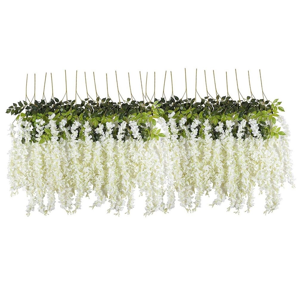 Artificial Silk White Wisteria Flower vine   12pc