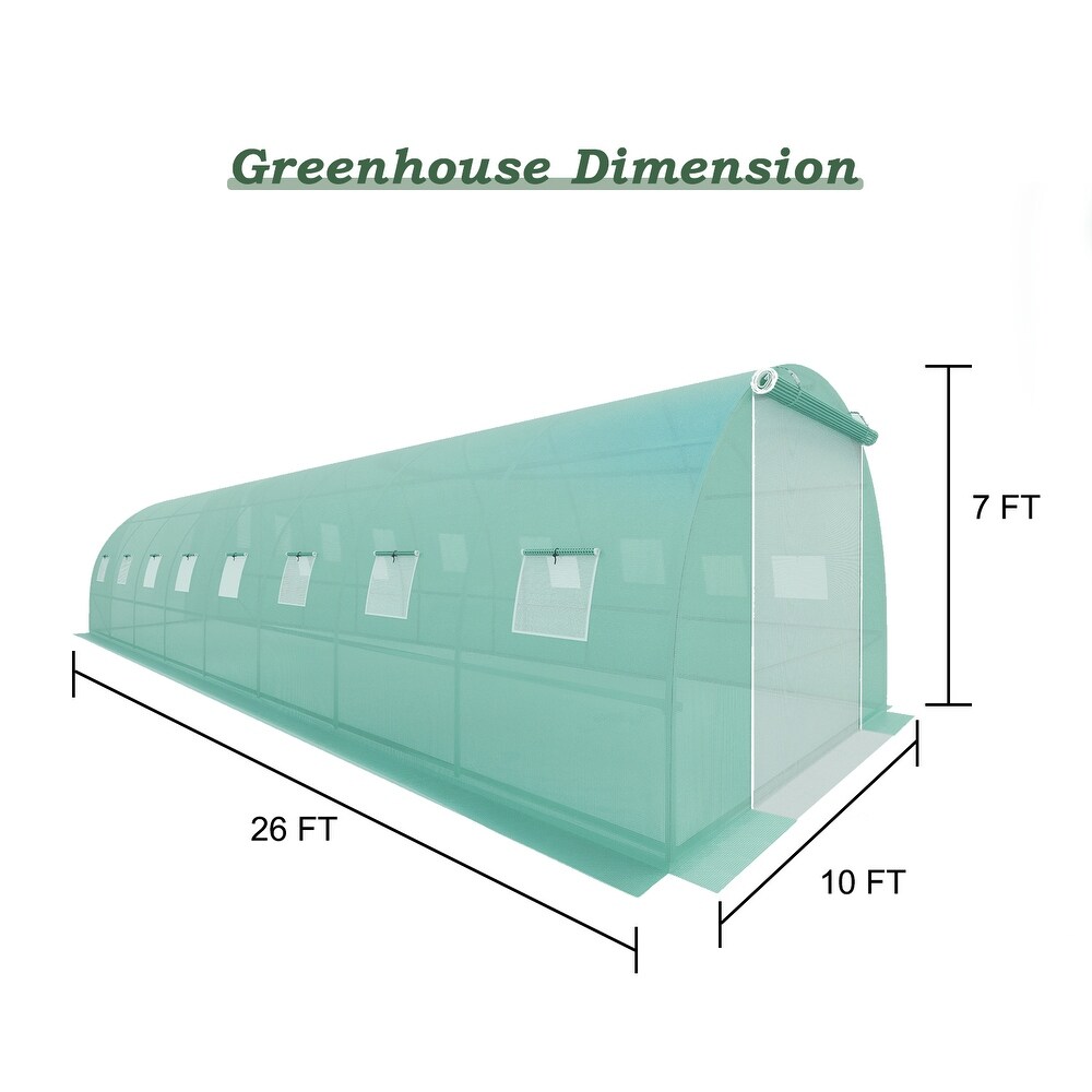 Aoodor Galvanized Pipe and PE Walk in Tunnel Greenhouse 26 FT x 10 FT x 7 FT   26'×10'×7'