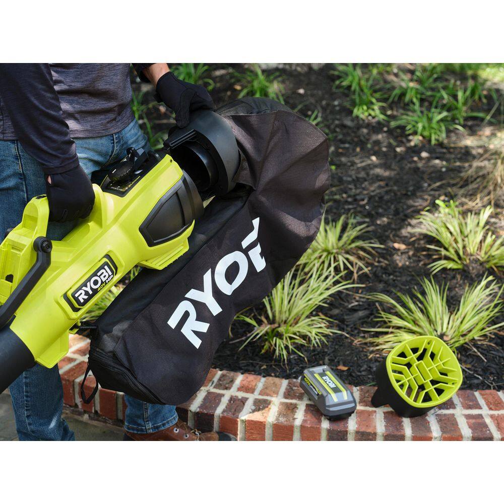 RYOBI 40V HP Brushless 100 MPH 600 CFM Cordless Leaf BlowerMulcherVacuum with (2) 4.0 Ah Batteries and Charger RY404150