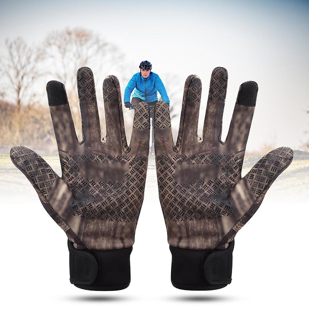 A Pair Cotton Full Finger Adults Outdoor Warm Anti-skid Climbing Cycling Touch Screen Camouflage Glovesjungle Camouflage M-s