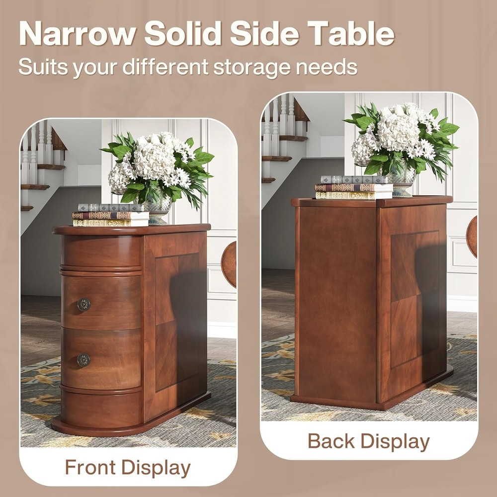 Solid Wood End Table  Two drawer  Vintage Brown