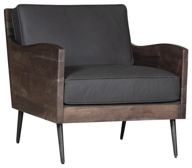 Karma Genuine Leather Live Edge Accent Chair  Slate   Midcentury   Armchairs And Accent Chairs   by HedgeApple  Houzz