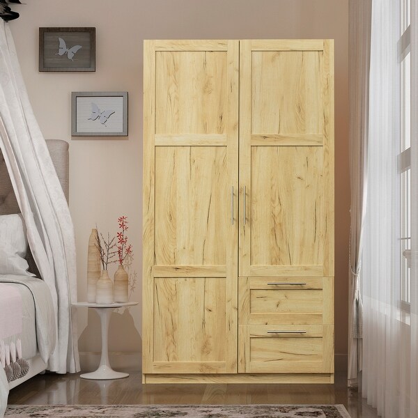 High Wardrobe Cabinet with 2 Doors，2 Drawers and 5 Storage Spaces - - 37427630