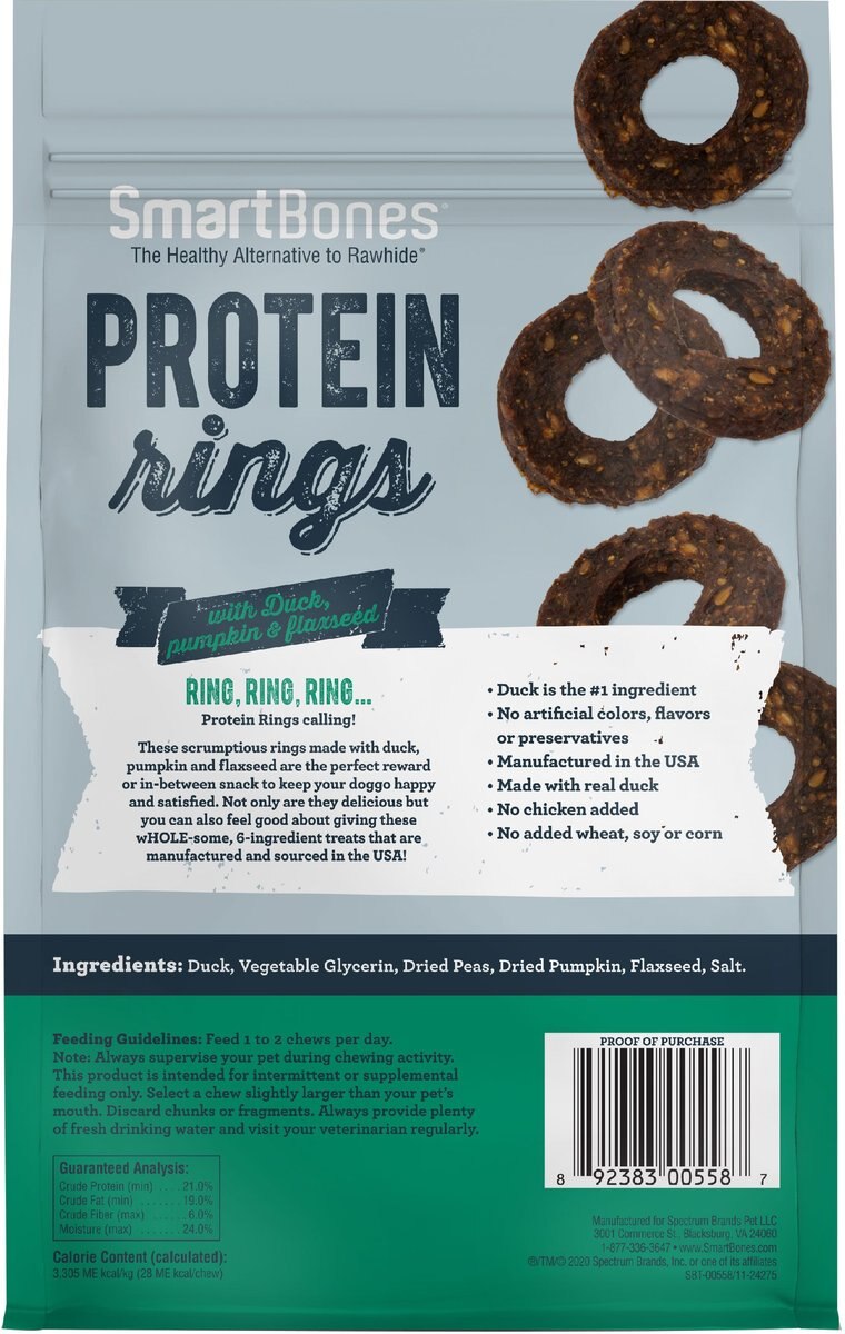 SmartBones Protein Rings Real Duck， Pumpkin and Flaxseed Dog Treats