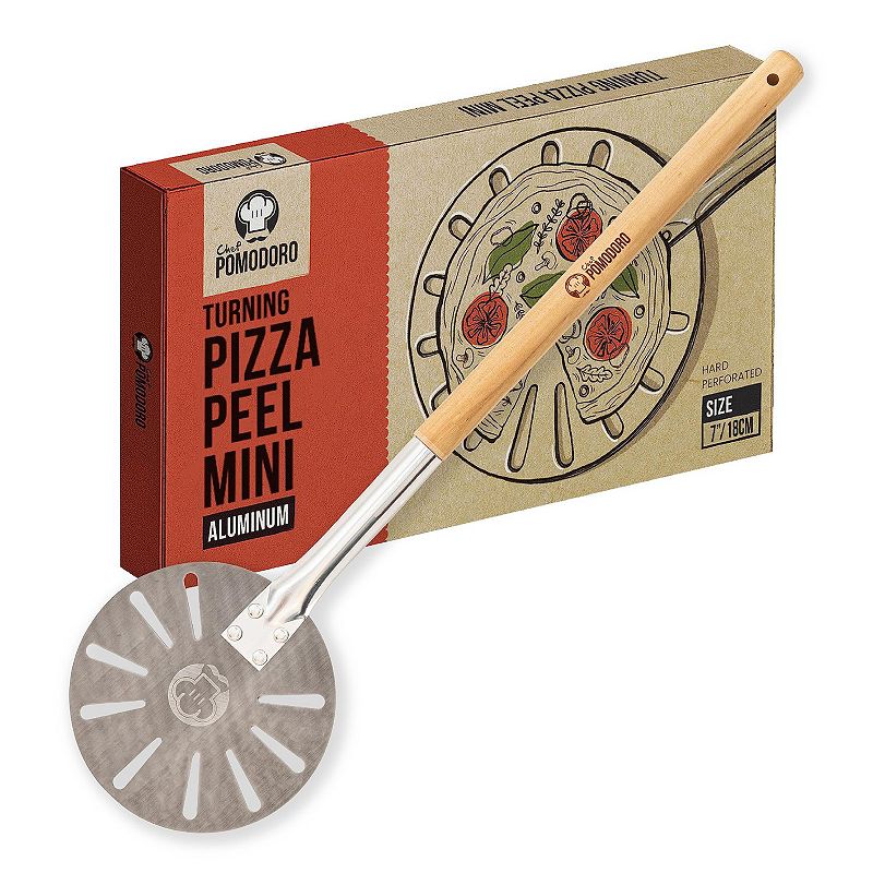 Chef Pomodoro Aluminum Turning Pizza Peel With Detachable Wood Handle For Easy Storage (7-inch)