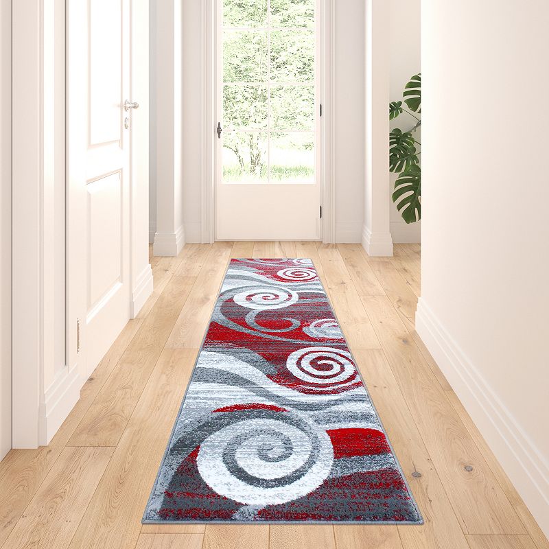 Masada Rugs Masada Rugs Stephanie Collection 2'x7' Area Rug Runner with Modern Contemporary Design 1103 in Red， Gray， White and Black