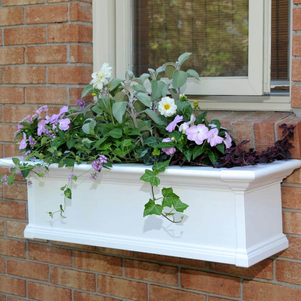 Mayne Yorkshire 36 in. x 12 in. Self Watering White Vinyl Window Box 4823W