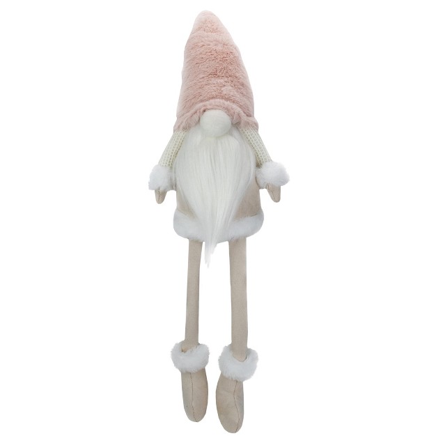 Cream And Pink Sitting Christmas Gnome With Dangling Legs