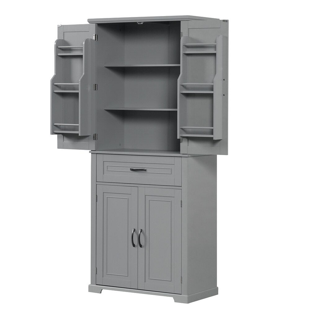 Multiple Storage Space Bathroom Floor Cabinet Freestanding Wardrobe with Adjustable Shelf for Bedroom Kitchen Pantry  White