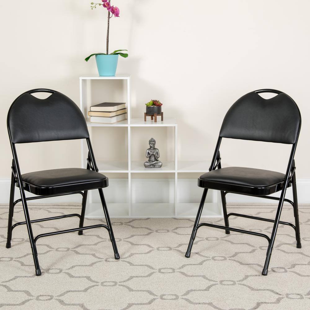 Flash Furniture Black VinylBlack Frame Metal Folding Chair (4-Pack) CGA-HF-15305-BL-HD