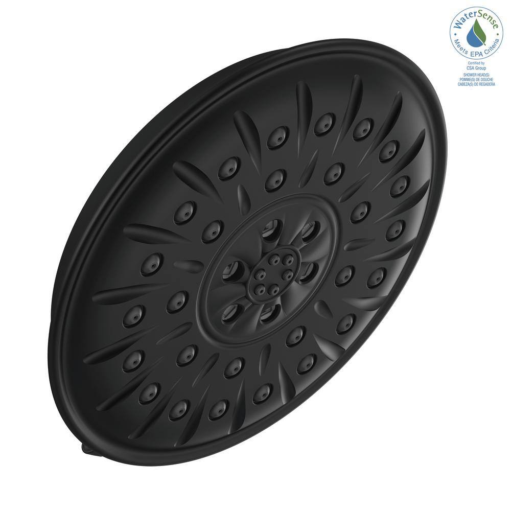 Delta 4-Spray Patterns 1.75 GPM 8.25 in. Wall Mount Fixed Shower Head with H2Okinetic in Matte Black 52487-BL