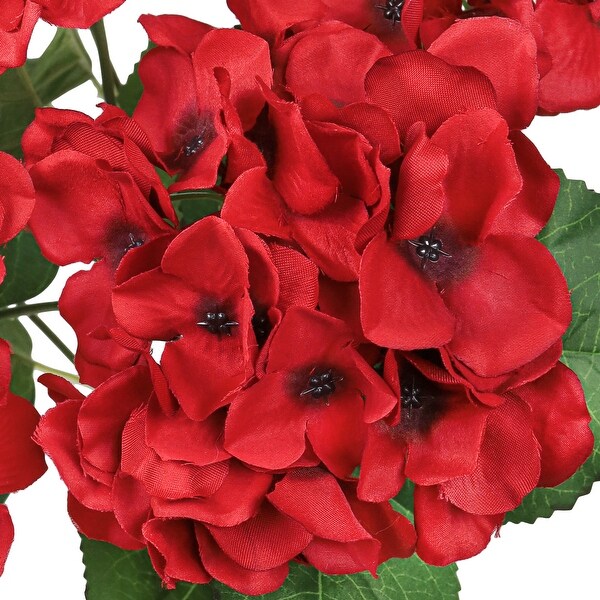 Set of 2 Deluxe Red Artificial Hydrangea Flower Stem Bush Bouquet 20in