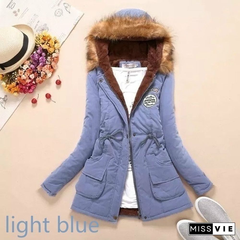 New Arrival Women‘s Fashion Warm Coats Women Jackets Warm Outwear Solid Fur Collar Thick Ladies Plus Size XS-5XL and 11 Colors