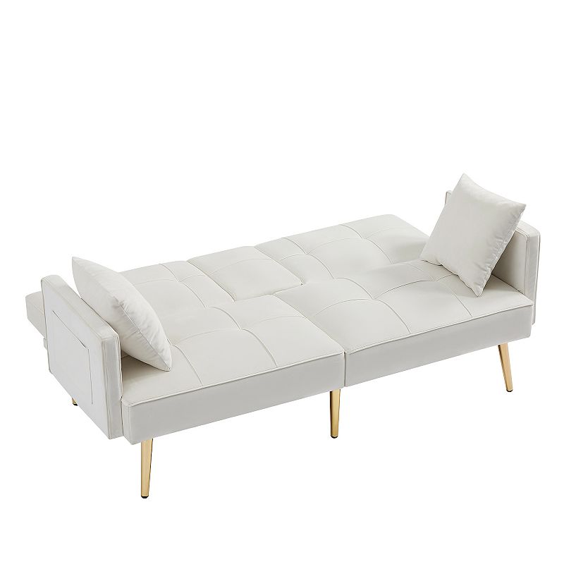 F.c Design Velvet Futon Sofa Bed With Gold Metal Legs - Luxurious And Versatile Seating Solution