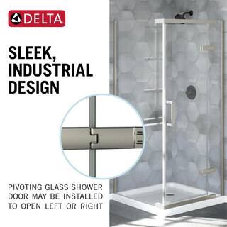 Delta Industrial 36 in. W x 76 in. H Square Pivot Frameless Corner Shower Enclosure in Stainless with Clear Glass B11472-3636-SS