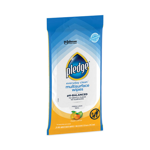 SC Johnson Pledge Multi-Surface Cleaner Wet Wipes | Cloth， 7 x 10， Fresh Citrus， 25