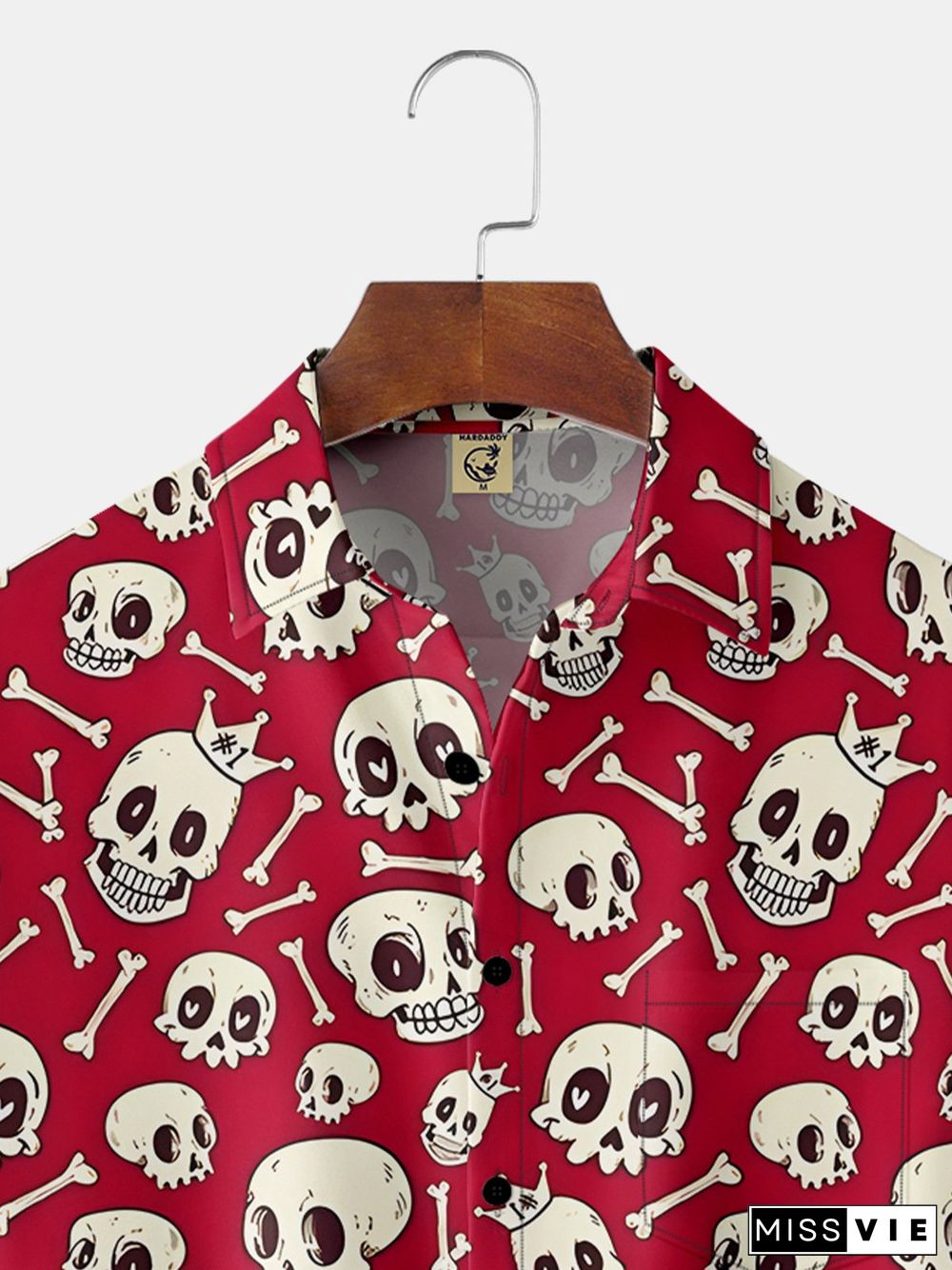 Hardaddy Music Punk Culture Skull Chest Pocket Red Regular Fit Short Sleeve Hawaiian Shirt For Men