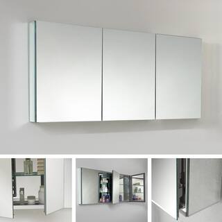 Fresca 59 in. W x 26 in. H x 5 in. D Frameless Glass Recessed or Surface-Mount 4-Shelf Bathroom Medicine Cabinet FMC8019