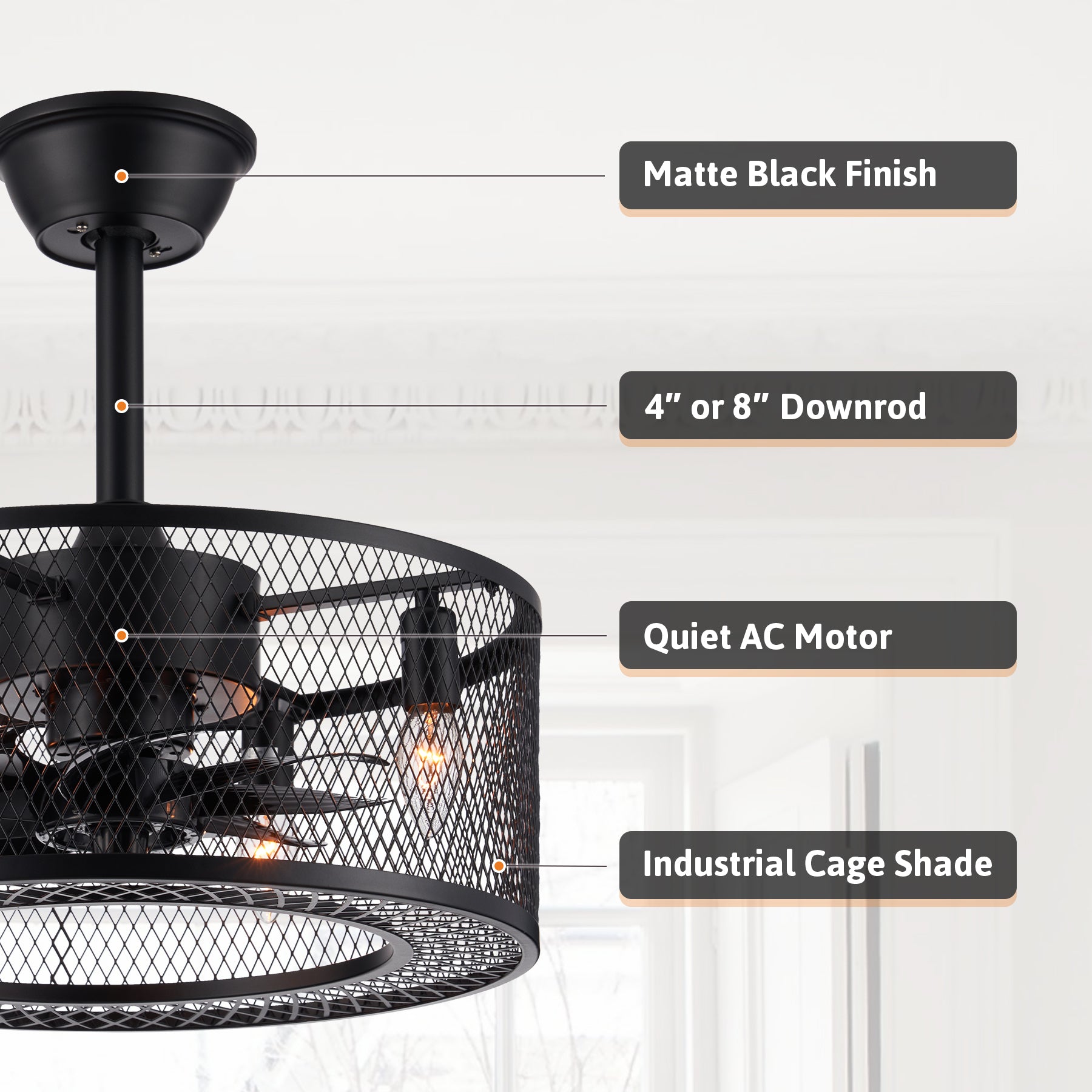 Bestco Fandelier Ceiling Fan with Lights Enclosed Blades Mesh Cage Shade Timer 3 Speeds