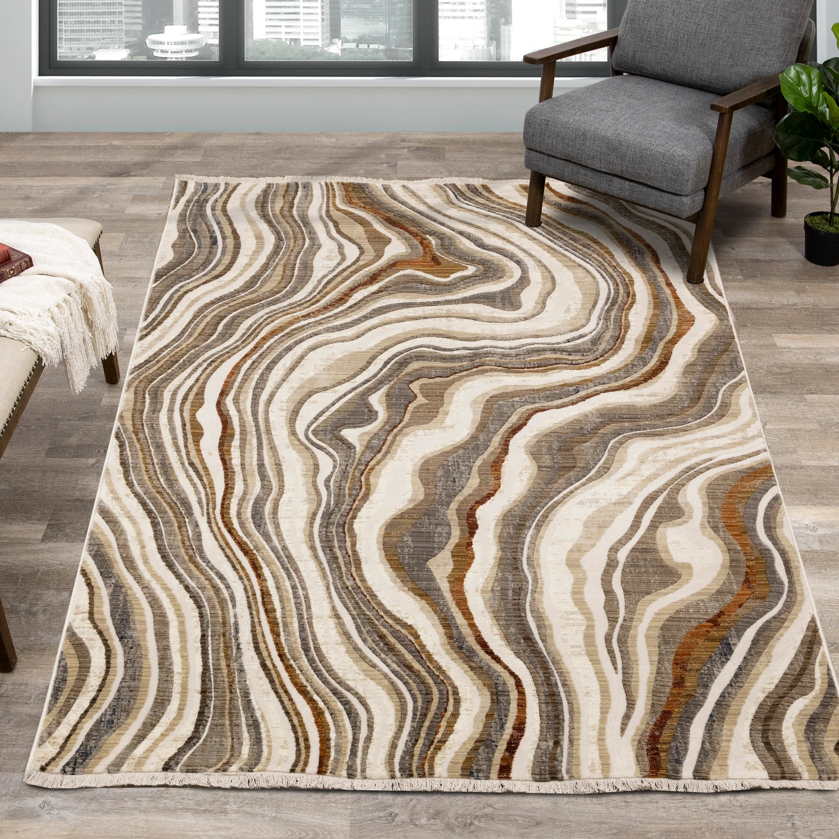 Samira 5 x 8 Cream Wavy Curves Area Rug