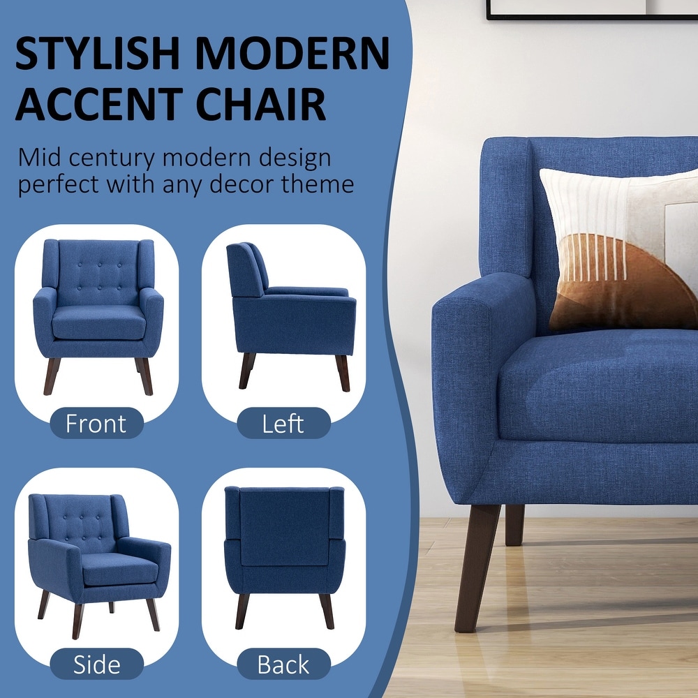 Modern Accent Chair Cotton Linen Upholstered Chair for Living Room