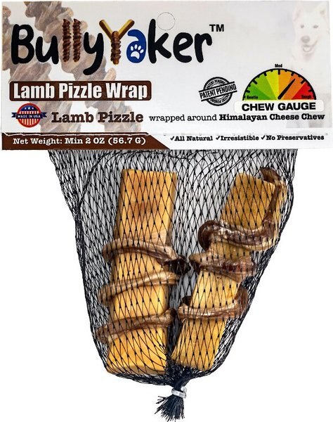 BullyYaker Lamb Pizzle Wrap Bully Stick Dog Treat， 2 count