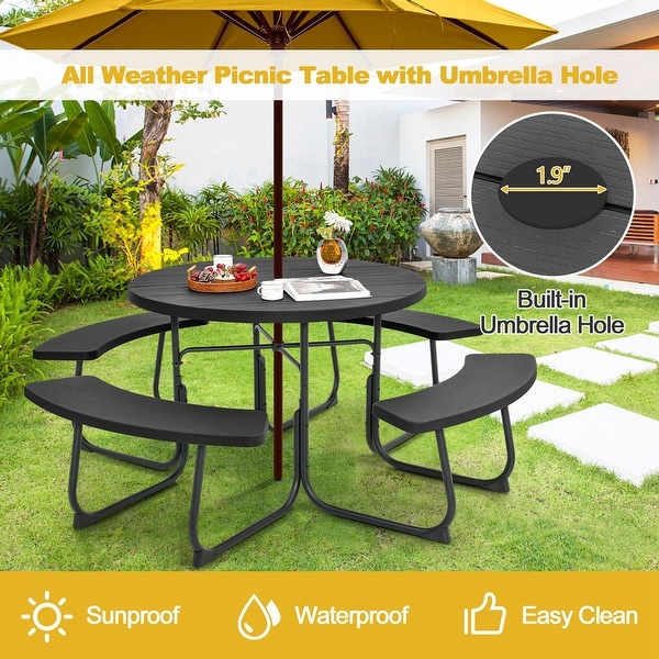 Costway Outdoor 8person Round Picnic Table Bench Set with 4 Benches and