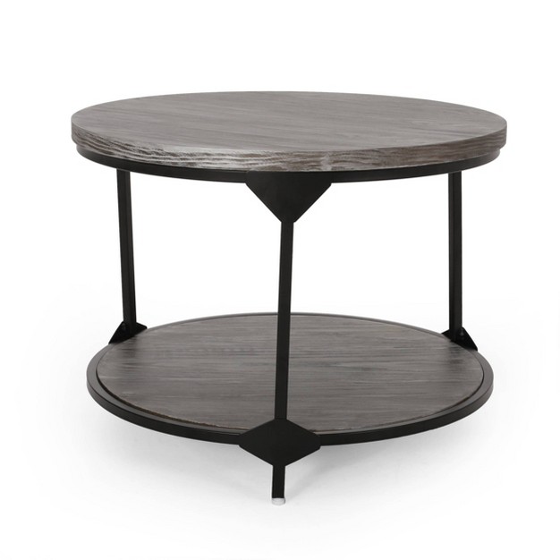 Cedarhurst Modern Industrial Round Coffee Table Gray black Christopher Knight Home