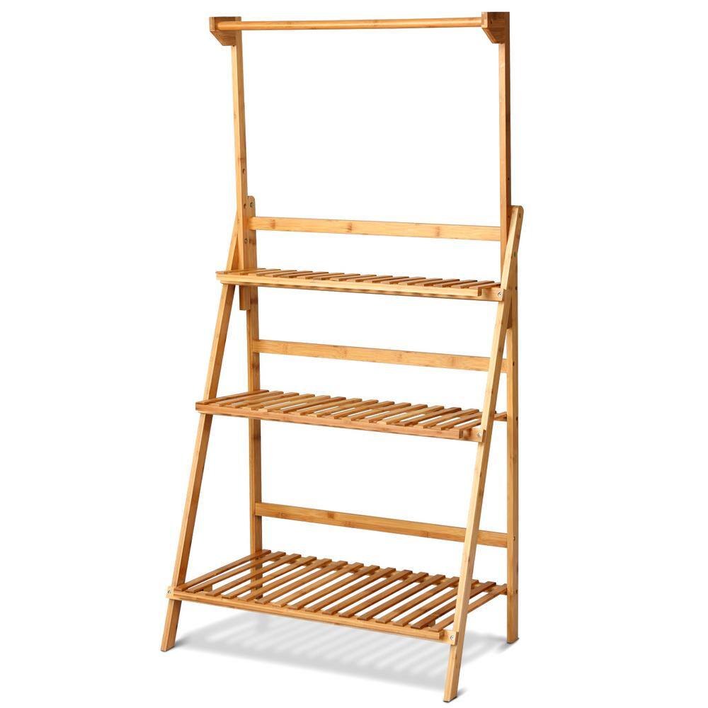 Costway 3-Tier Natural Bamboo Hanging Folding Plant Stand Flower Pot Display Rack HW60295