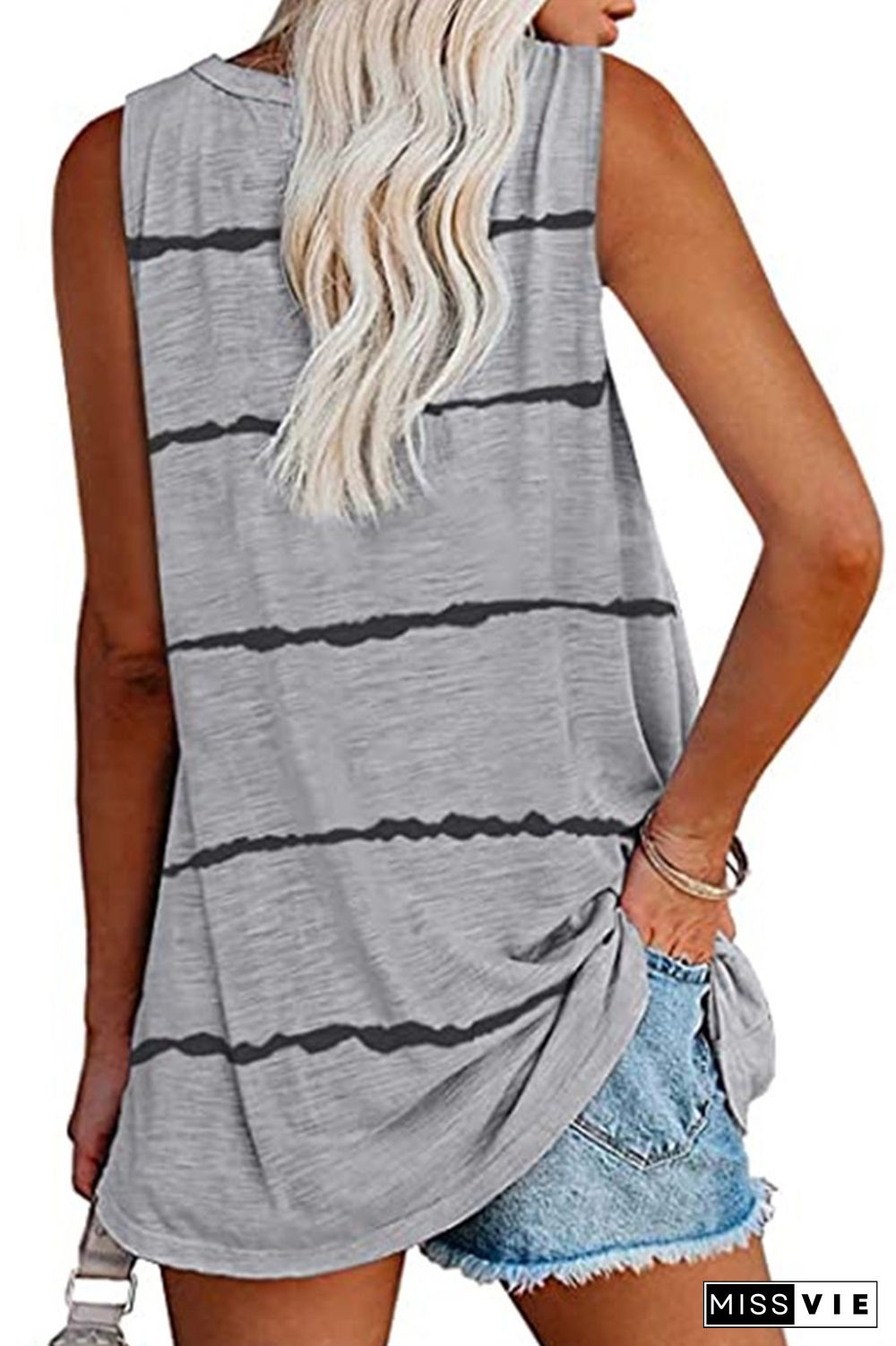 Gray V-Neck Striped Tank Top