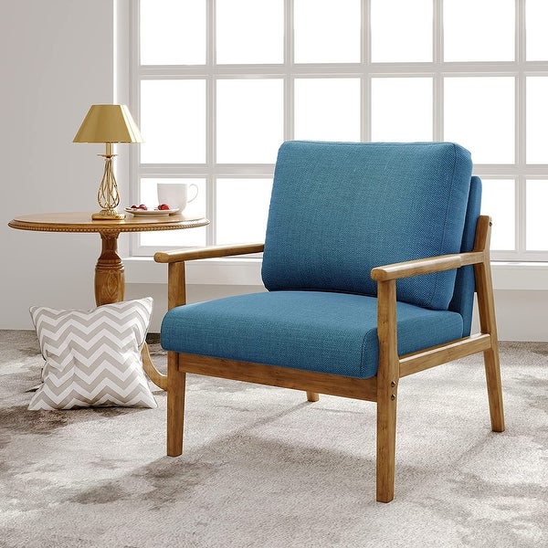 Mid-Century Modern Solid Wood Accent Chair Wide Armchair Single Chair Sofa with Cushions for Living Room Club Bedroom