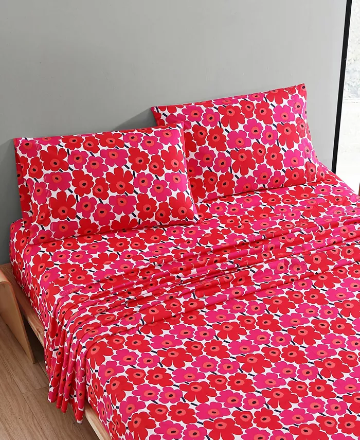 Marimekko Mini Unikko Cotton Percale 4 Piece Sheet Set， Full