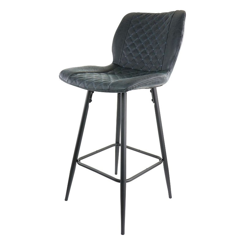 Elama 2 Piece Diamond Stitched Faux Leather Bar Chair in Black with Metal Legs