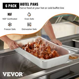 VEVOR 13.7 qt. Stainless Steel Steam Table Pans Full Size 20.9 x 12.8 x 3.9 in. Roasting Pans Hotel Pan for Broiling (6-Pack) CP20X12X4YCTZ6001V0