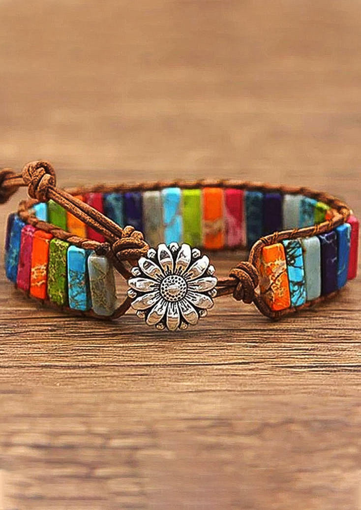 Sunflower Colorful Stone Beaded Wrap Bracelet