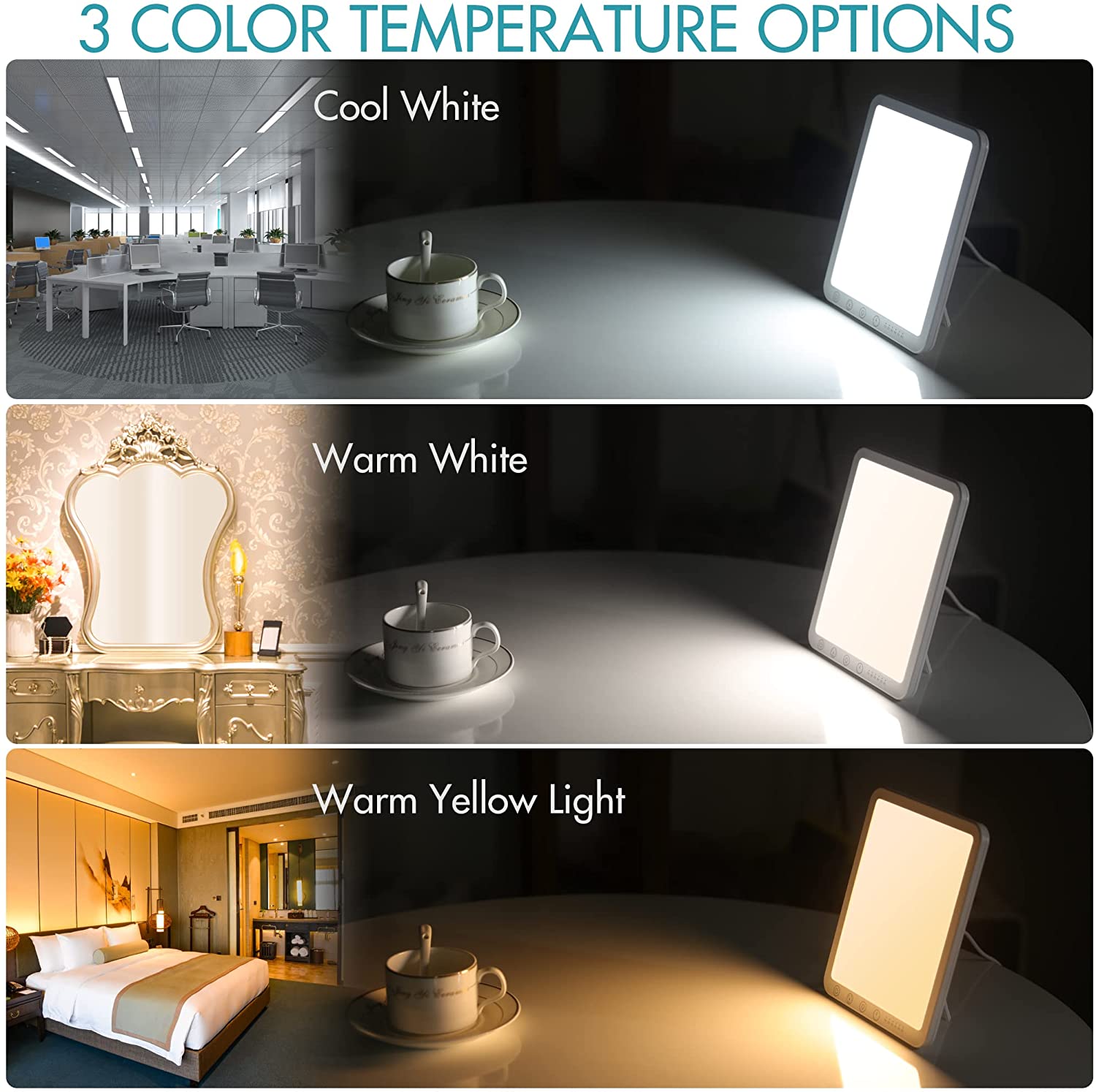 Light Therapy Lamp, 15000 Lux Simulated Sunlight, UV-Free LED Lamp, Touch Control Lamp with 3 Color Temperature & 5 Brightness Settings, Adjustable Brightness Sun Lamp for Home/Office Use, Timer Funct