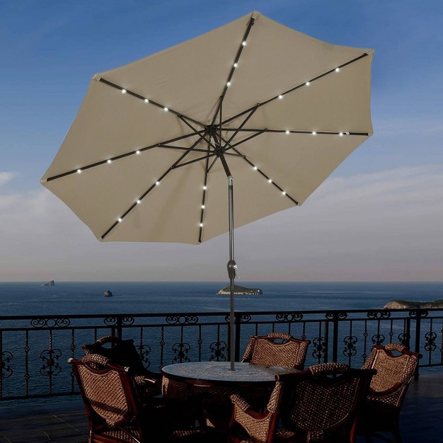 10 x27 X 10 x27 Patio Led Solar Umbrella With Tilt And Crank Wellfor