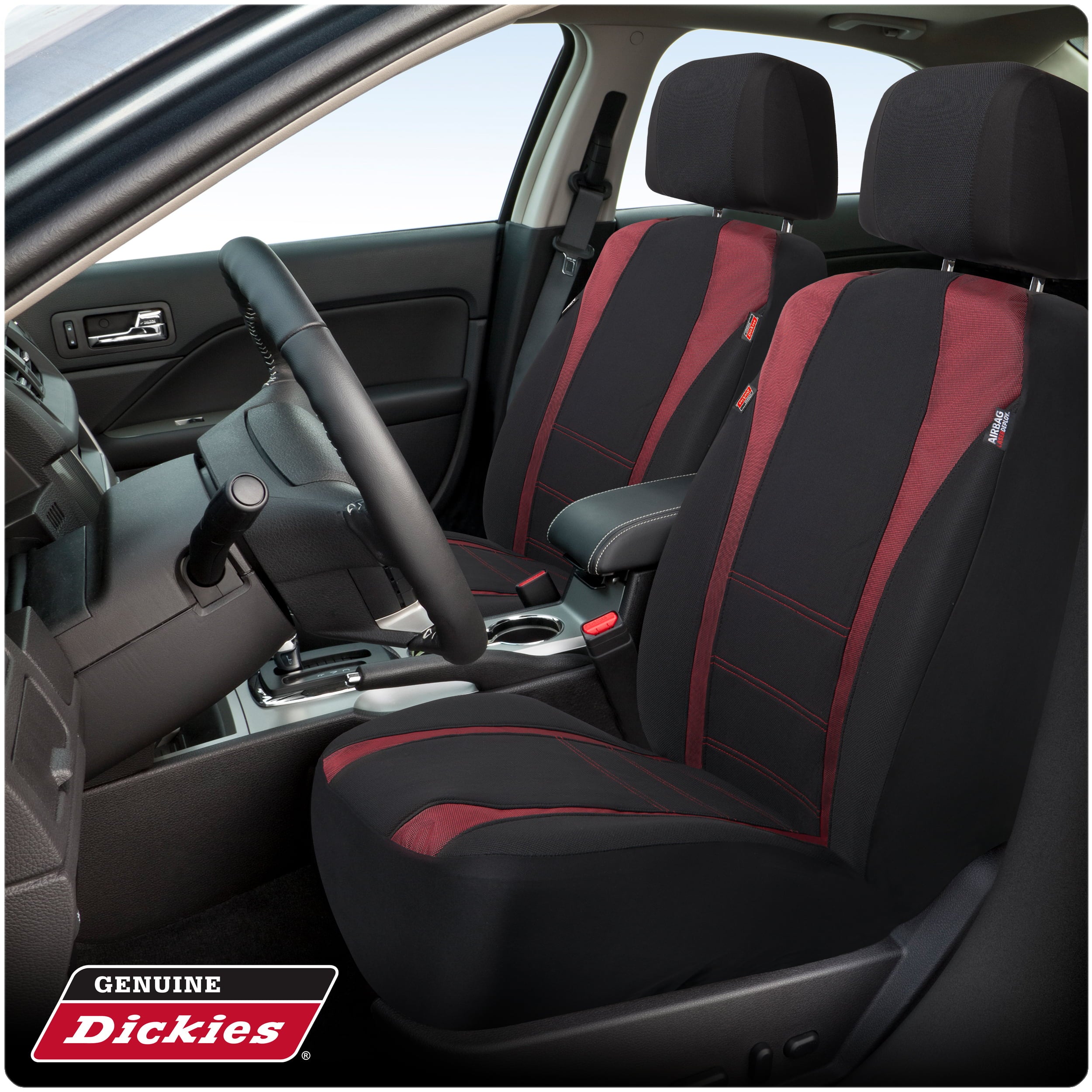 Genuine Dickies 3 Piece Truck Sport Seat Covers， Black and Red， 43640WDC