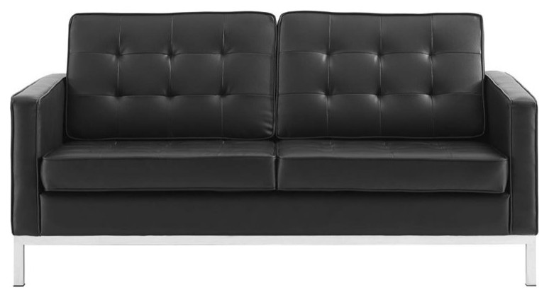 Modway Loft Tufted Vegan Leather Stainless Steel Loveseat in Silver/Black   Contemporary   Loveseats   by Uber Bazaar  Houzz