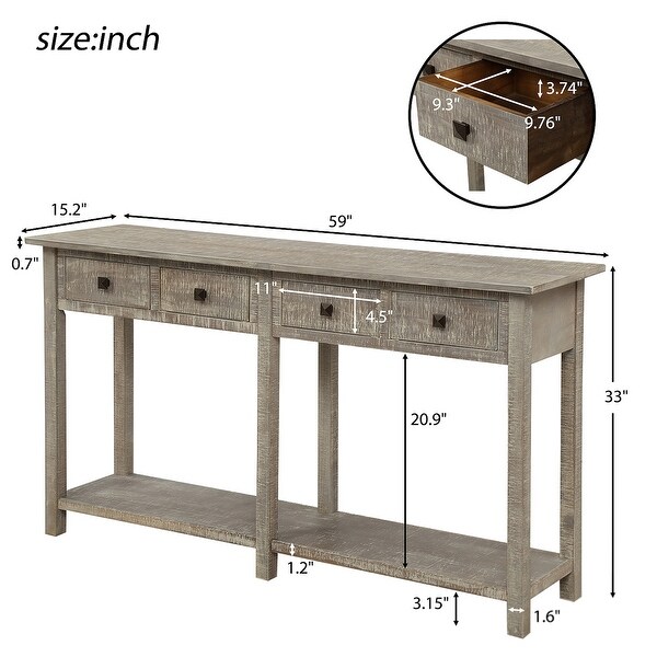 Brushed Texture Entryway Table Console Table with Drawers and Bottom Shelf