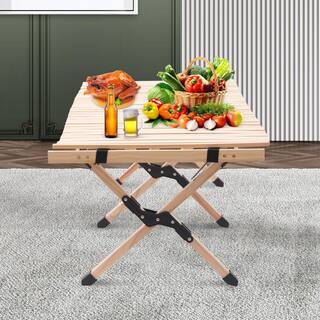 YIYIBYUS Rectangular Wood Outdoor Portable Foldable Picnic Table Original Wood Color DLDB88O400-1