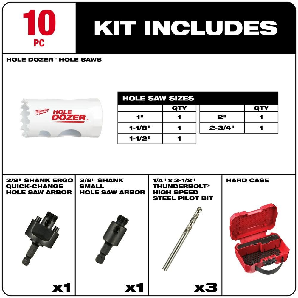 Milwaukee HOLE DOZER Bi-Metal Hole Saw Set 10pc 49-22-4039 from Milwaukee