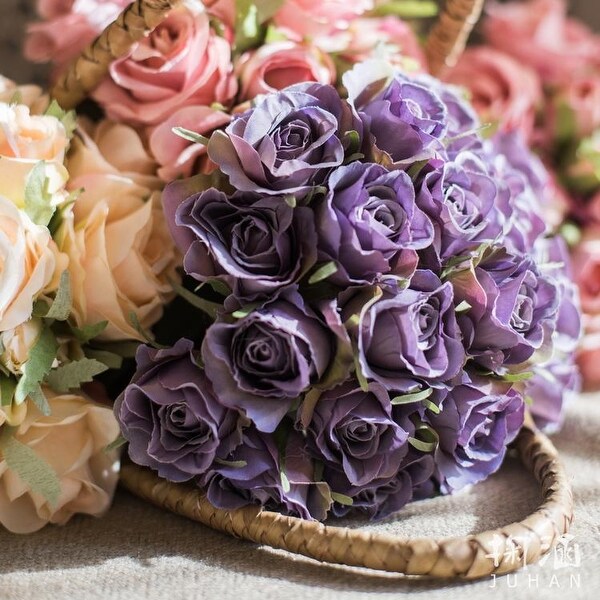 RusticReach Light Pink Purple White Silk Small Rose Bouquet