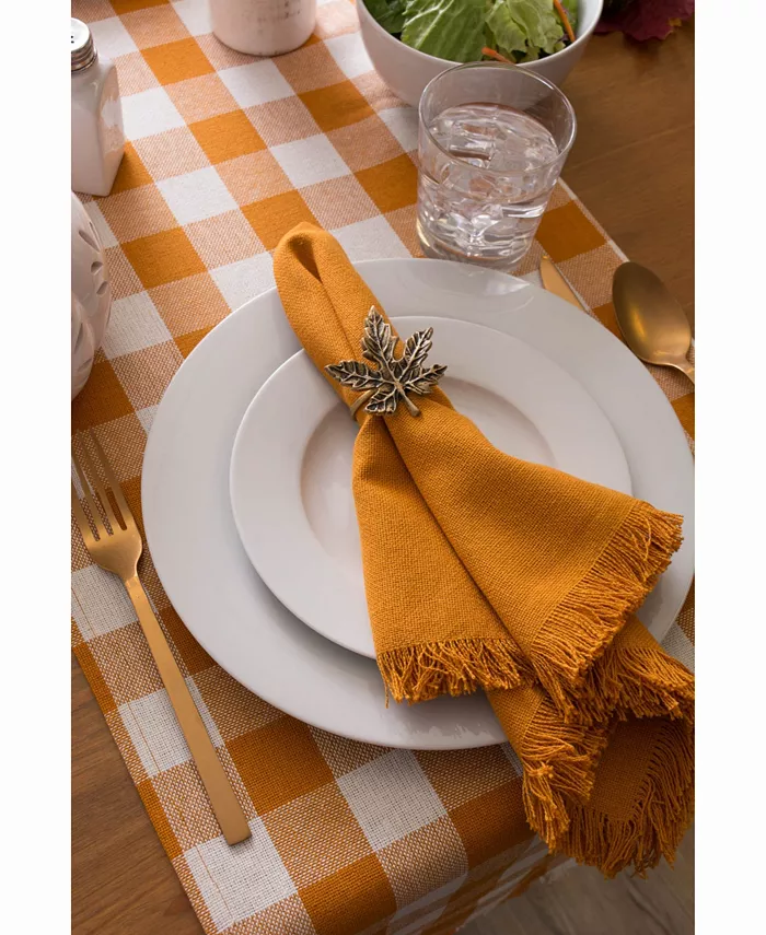 Design Imports Pumpkin Spice Heavyweight Check Fringed Table Runner 14 X 108